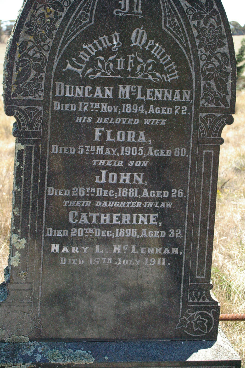 Photo of headstones/Duncan McLennan d1894 hdstn Clarendon Vic